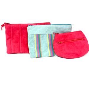 Vintage Ultra Suede Cosmetics Makeup Pencil Bag and Coin Purse Set of 3